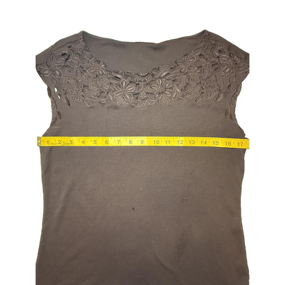 Vintage Valerie Stevens Y2K Top Womens MED Brown Floral Embroidered Cottagecore - Picture 6 of 7